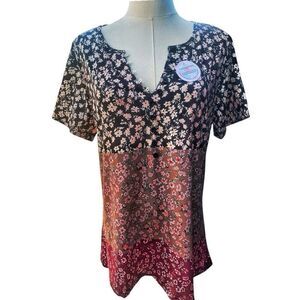 FFF Purple Colorblock Floral Top Size Large NWT